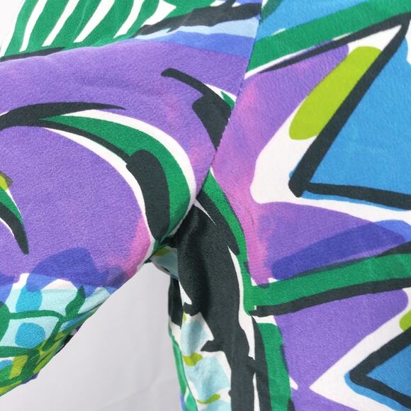 Bob Mackie Vintage Wearable Art Blue Green Print Button Front Artsy Top SZ M - Picture 8 of 12